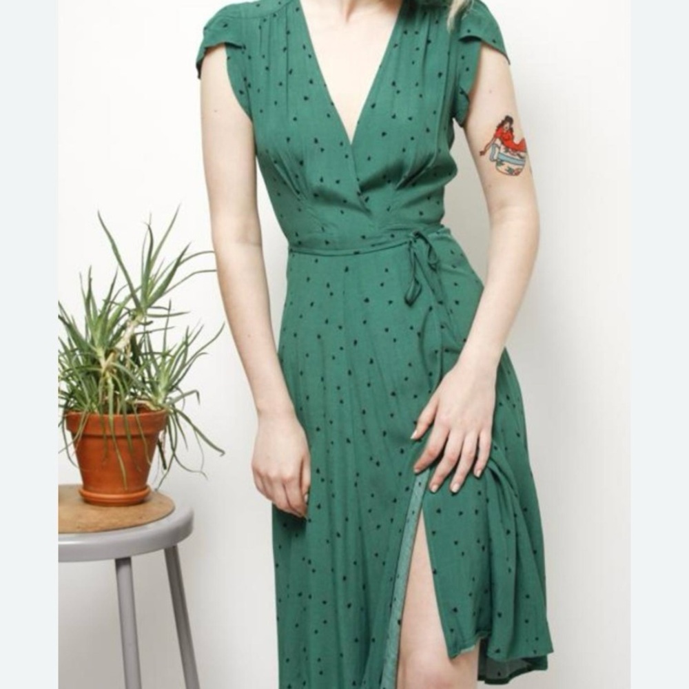 ROLLA'S Emerald Green Dot Wrap Midi Dress